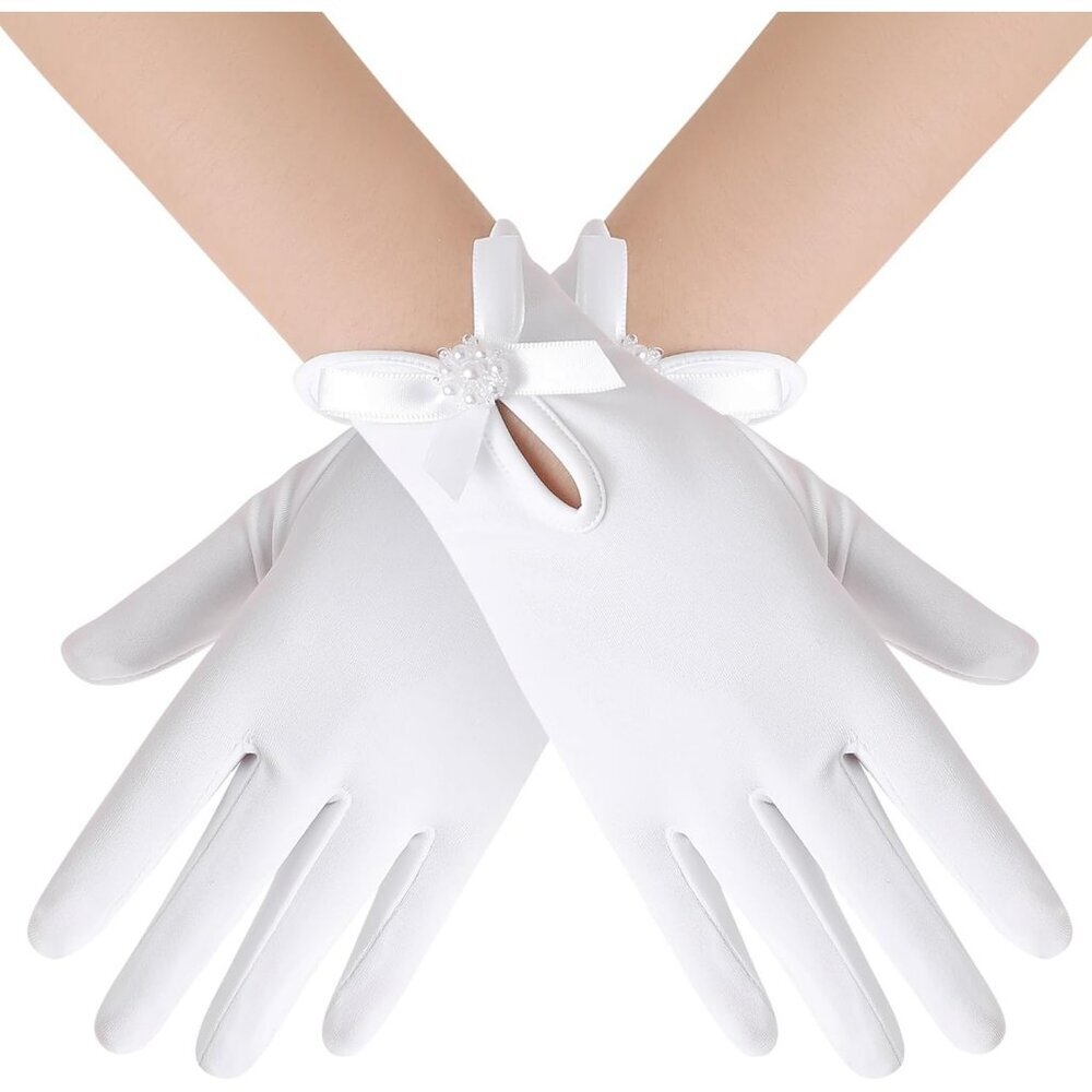Women's Satin Short Gloves Wrist Party Prom White Evening Elegant Accessories